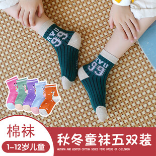 儿童秋冬棉袜五双装展示