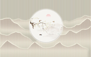中式山水花鸟圆形装饰画背景图