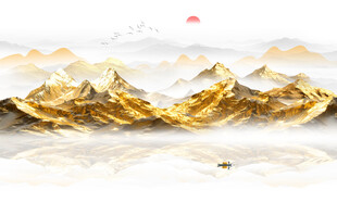 金色山水风景画