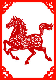 红色剪纸骏马图