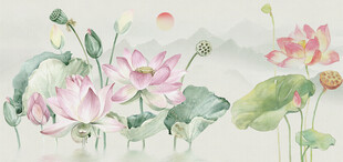 新中式水墨荷花背景图