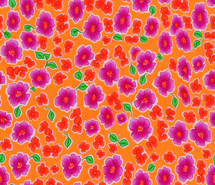 橙色底紫色花朵图案