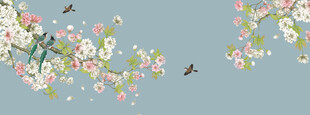 春日繁花间飞鸟图景