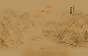 新中式古风古典山水画背景墙