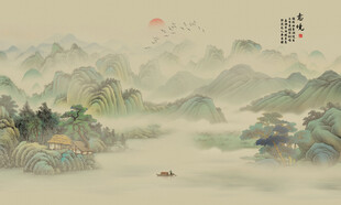 中国风千里江山背景壁画