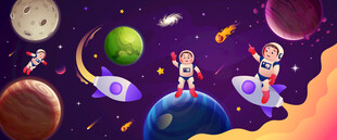 卡通宇航员太空星球宇宙火箭背景