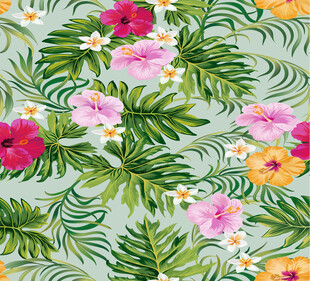 热带花卉绿叶图案背景