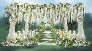 浪漫纯白户外婚礼仪式区