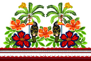 热带花卉与棕榈树刺绣图案