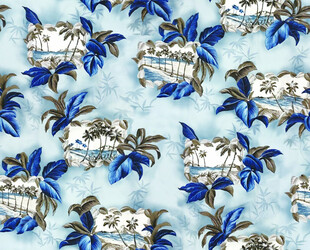 蓝底热带风情印花图案