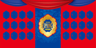 精美红蓝图案欧式古典婚礼座位背