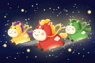 三只萌趣生肖马形象贺岁