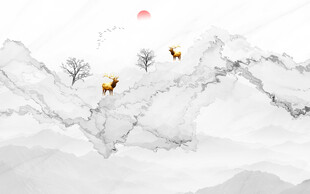 抽象水墨线条烟雾山水电视背景墙