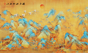 中国风千里江山背景壁画