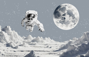 灰色肌理宇航员月球星空背景图