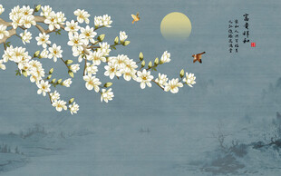新中式工笔花鸟画背景墙壁画