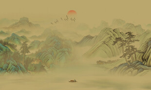 中国风千里江山背景壁画