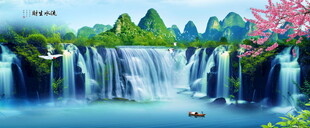瀑布山水画