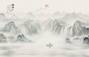 新中式屏风山水画