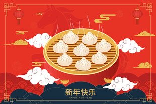 喜庆新年蒸包子贺岁画面