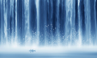 流水生财瀑布山水画