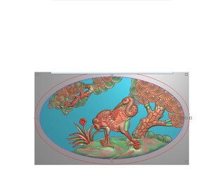 椭圆松鹤延年背板门板精雕图灰度