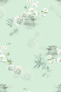 中式淡雅花卉山水图案