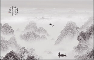 高端新中式山水背景墙