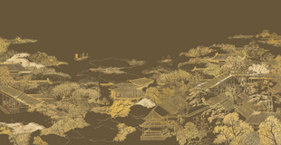 水墨山水间的古韵楼阁