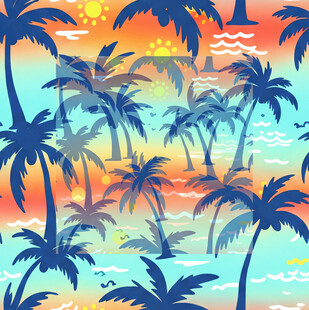 热带海滩棕榈树风景图案