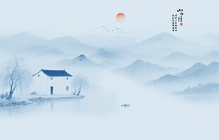 新中式水墨画沙发电视背景墙