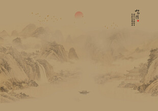 古风背景山水画壁画