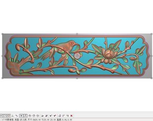中式花鸟横向围板精雕图灰度浮雕