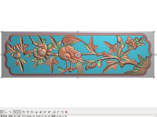 横向中式花鸟围板精雕图灰度浮雕