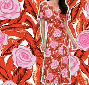 花卉印花长裙女性形象