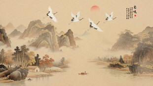 复古传统国画水墨山水背景图