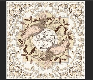 复古花鸟图案方巾