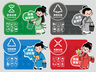 垃圾分类拍照手举牌标识人物形象