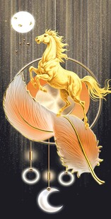 梦幻金色飞马悬浮于月景中