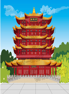 中国古代建筑黄鹤楼矢量图片