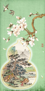 古典玉兰工笔花鸟花瓶国画山水
