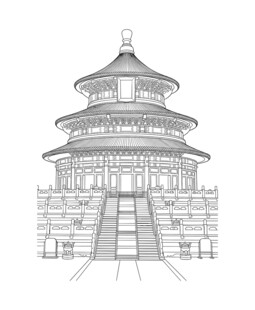 手绘天坛线条