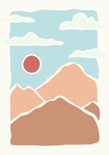 极简山脉与日出风景艺术画