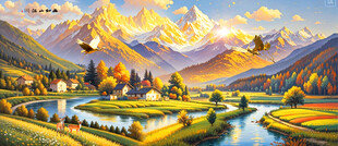 日照金山风景油画