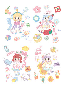 可爱卡通女孩贴纸集合
