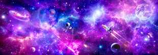 梦幻星空宇宙星球外太空火箭背景