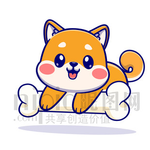 可爱柴犬抱着骨头玩耍