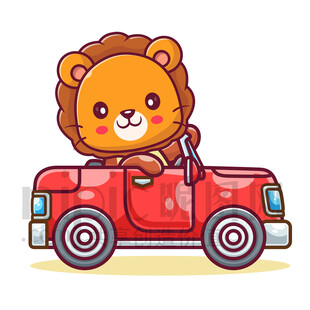 小狮子驾驶红色小车