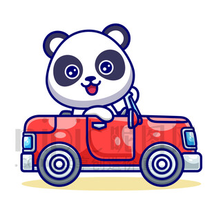 可爱卡通开汽车的大熊猫