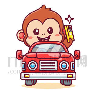 可爱卡通开汽车的猴子